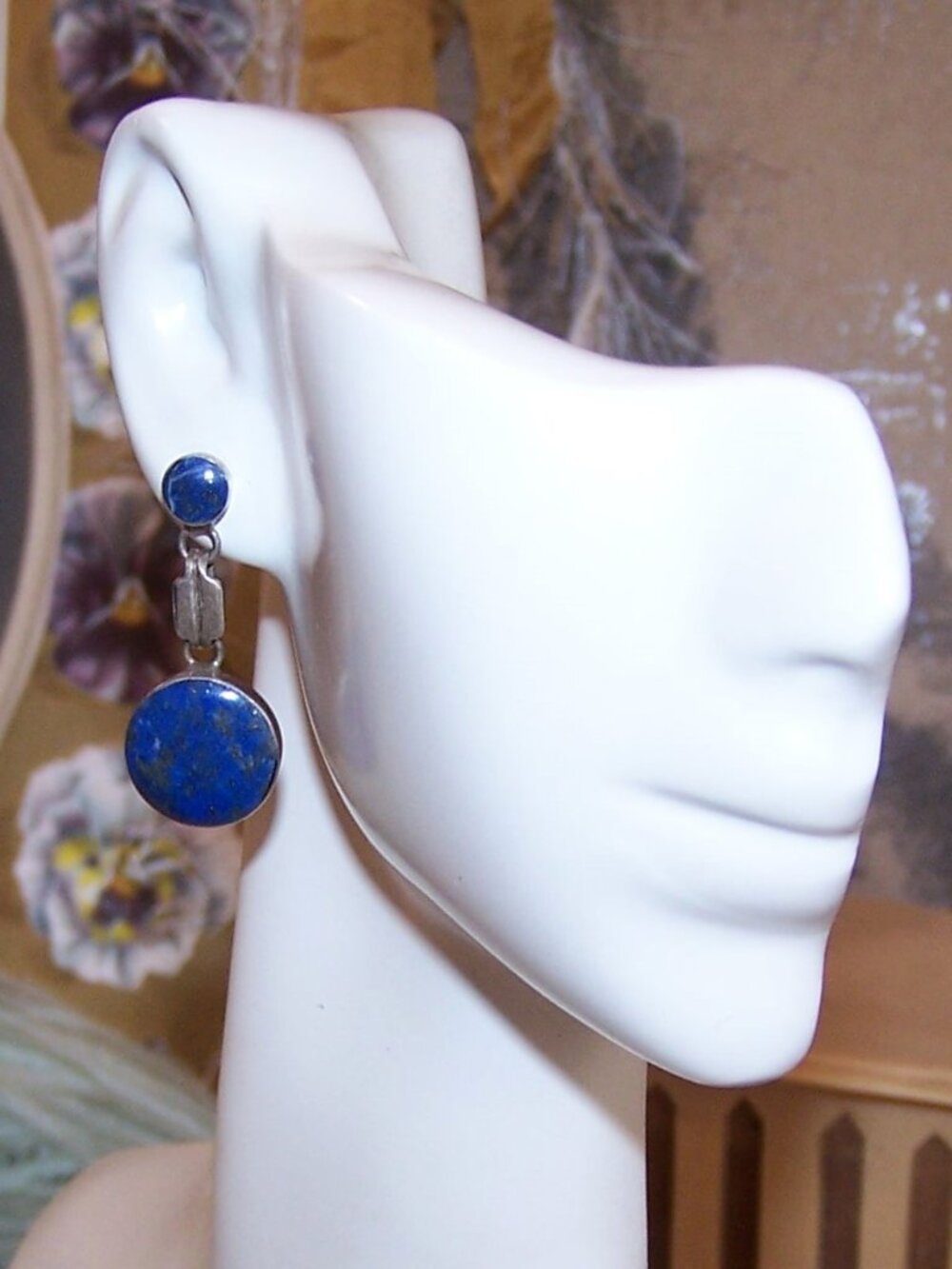 950 Silver Lapis Lazuli Dangle Earrings - Posts with Nuts